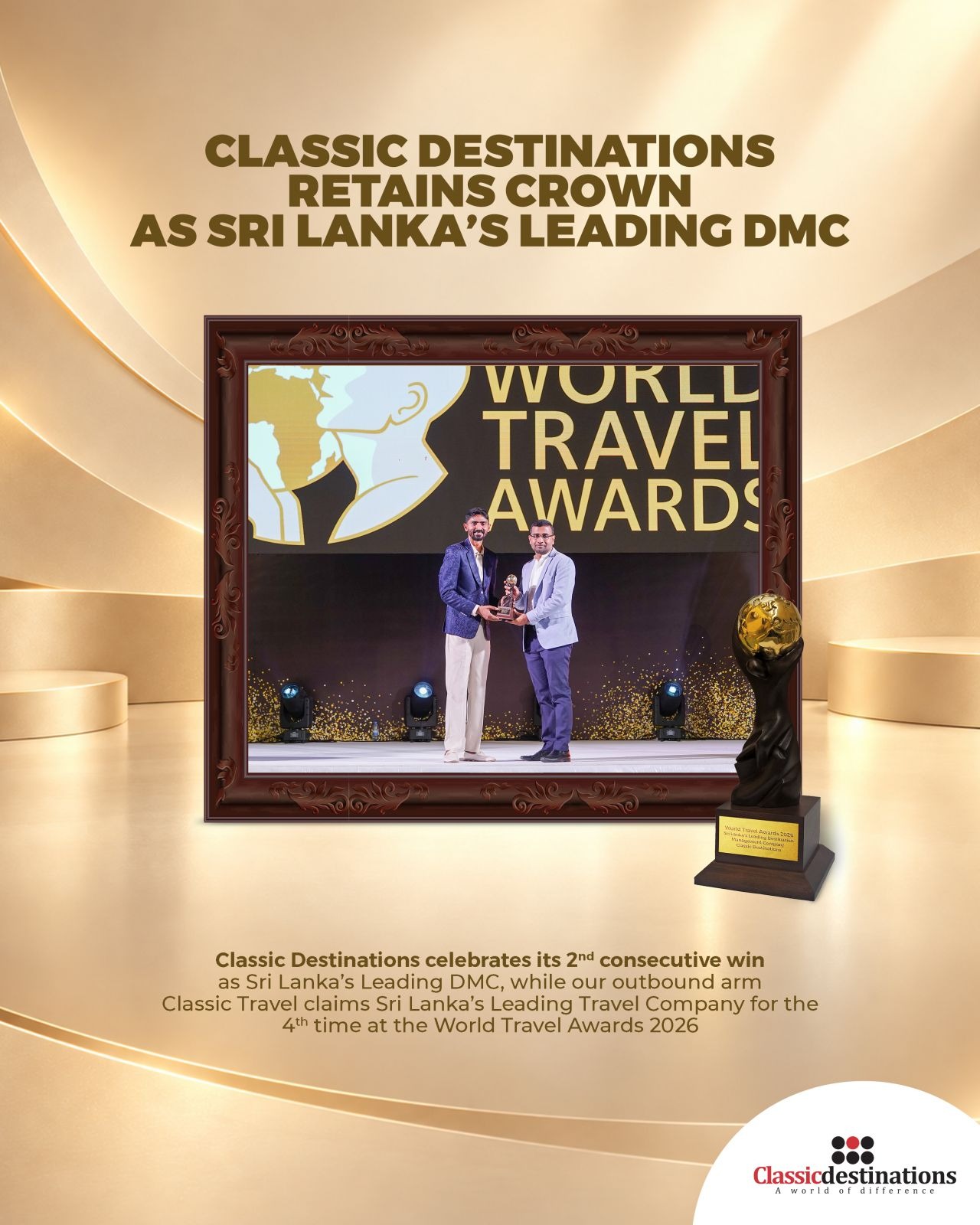 Classic Destinations retains crown as Sri Lanka's Leading DMC at the World Travel Awards 2026